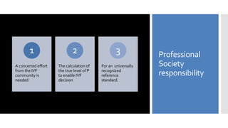 Professional
Society
responsibility
A concerted effort
from the IVF
community is
needed
1
The calculation of
the true level of P
to enable IVF
decision
2
For an universally
recognized
reference
standard.
3
 