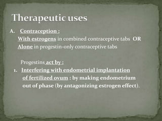 During a normal menstrual cycle, an increase in basal body temperature of about 0.6˚C (1˚F) may be noted at mid-cycle; this correlates with ovulation. This increase is due to progesterone, but the exact mechanism of this effect is unknown.Progesterone also increases the ventilatory response of the respiratory centers to carbon dioxide and leads to reduced arterial and alveolar PCO2 in the luteal phase of the menstrual cycle and during pregnancyProgesterone also may have depressant and hypnotic actions in the CNS, possibly accounting for reports of drowsiness after hormone administration. This potential untoward effect may be abrogated by giving progesterone preparations at bedtime, which may even help some patients sleep.CNS Effects