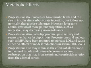 Neuroendocrine Actions: Progesterone produced in the luteal phase of the cycle has several physiological effects including decreasing the frequency of GnRH pulses, which is the major mechanism of action of progestin-containing contraceptives.Physiological and Pharmacological Actions