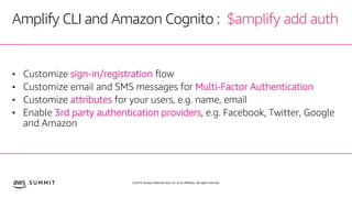 © 2019, Amazon Web Services, Inc. or its affiliates. All rights reserved.S U M M I T
Amplify CLI and Amazon Cognito : $amp...