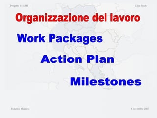 Progetto RHEMI  Case Study Federico Milanesi  8 novembre 2007 Organizzazione del lavoro Work Packages Action Plan Milestones 