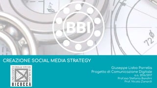 CREAZIONE SOCIAL MEDIA STRATEGY
Giuseppe Lisbo Parrella
Progetto di Comunicazione Digitale
a.a. 2016/2017
Prof.ssa Stefania Bandini
Prof. Nicola Zanardi
BBI
 