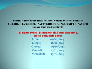 Hanno partecipato tutte le classi V delle Scuole Primarie

G.Cini, D.Valeri, V.Emanuele, Naccari e V.Cini
presso il plesso...