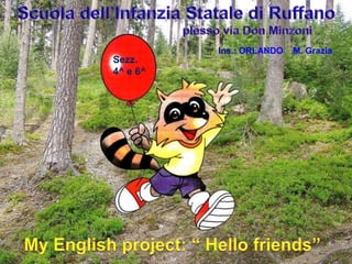 Scuola dell’Infanzia Statale di Ruffano                                             plesso via Don Minzoni Ins.:ORLANDO    M. Grazia Sezz. 4^ e 6^ My English project: “ Hellofriends” 