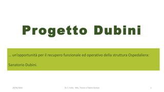 Progetto Dubini
… un’opportunità per il recupero funzionale ed operativo della struttura Ospedaliera:
Sanatorio Dubini.
Dr. S. Irullo - MSL, Trainer e Patent Analyst29/05/2020 1
 