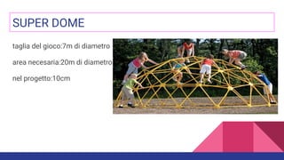 SUPER DOME
taglia del gioco:7m di diametro
area necesaria:20m di diametro
nel progetto:10cm
 