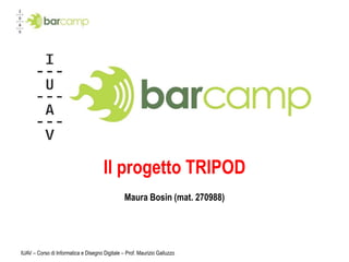 IUAV – Corso di Informatica e Disegno Digitale – Prof. Maurizio Galluzzo Il progetto TRIPOD Maura Bosin (mat. 270988) 