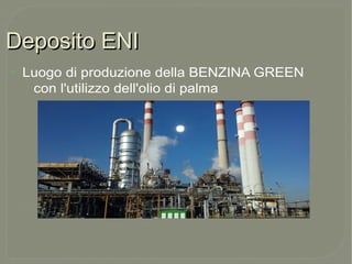 Deposito ENIDeposito ENI
●
Luogo di produzione della BENZINA GREEN
con l'utilizzo dell'olio di palma
 