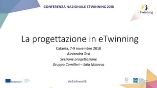 La progettazione in eTwinning
Catania, 7-9 novembre 2018
Alexandra Tosi
Sessione progettazione
Gruppo Camilleri – Sala Minerva
 