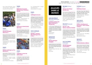 FÊTE DE LA BRETAGNE - GOUEL BREIZH 16 > 26 mai AILLEURS DANS LE MONDE
Musique / Danse / Théâtre / Arts plastiques / Cinéma / Photos / Sport / Nature / Jeux / Découvertes / Gastronomie
37+ d’infos sur fetedelabretagne.com36 + d’infos sur fetedelabretagne.com
19 h 30 • Maison de la Bretagne • gratuit
• rés. 06 79 70 99 93 • cadres-bretons.fr
Association des Cadres Bretons
Paris
18 au 19 mai
Fête de la Bretagne,
Mairie du 15e
Deux jours de musique et de danse sur
l’esplanadedelamairiedu15e
.Plusde40
standsd’artistesetartisans,produitsdu
terroir,tourisme,livresetCD,animations
pour les enfants...
18 mai, 10 h-20 h 30 • 19 mai, 10 h-20 h •
esplanadeMairiedu15e
•gratuit•contact@
parisbreton.org
Paris Breton
Paris
19 mai
Dansons la Bretagne au Parc
Montsouris !
Démonstrationetinitiationauxdanses
bretonnes pour finir en beauté avec
un fest deiz !
14 h 30 à 18 h 30 • kiosque à musique
parc Montsouris • gratuit • contact@
missionbretonne.org
Mission Bretonne Ti ar Vretoned
Paris
19 mai
Balade dans le quartier
Montparnasse : les Bretons
de Paris
À la rencontre des Bretons de Paris,
laissezvoussurprendreparunebalade
historique,artistiqueetlittéraire,quartier
Montparnasse.
10 h 30-13 h • Mission Bretonne • 5 € •
contact@missionbretonne.org
Mission Bretonne Ti ar Vretoned
Paris
19 mai
Randonnée contée/chantée
dans le 14e
Onconnait lesbaladescontéeset chan-
téesàlacampagne.LaMissionbretonne
inventelaversionparisienneenplein14e
 !
14 h • mairie du 14e
• 5 € • contact@mis-
sionbretonne.org
Mission Bretonne Ti ar Vretoned
Paris
23 mai
Crêpe Noz et concert de
Gilles Servat !
La Crêpe-Noz en plein Paris investit
la rue pour une soirée consacrée aux
crêpes et galettes avec des musiciens
pour faire la fête.
19 h • rue du Montparnasse • contact@
missionbretonne.org
Mission Bretonne Ti ar Vretoned
Paris
25 mai
La Bretagne et la mer !
LaBretagneet lamer,lessaveursdeses
terroirsetlacréativitédesesartistes,un
paysseraconteentrenouvelles techno-
logies et traditions,sous le parrainage
du navigateur Eugène Riguidel.
10 h-11 h•ParvisdelagareMontparnasse
• 11 h-12 h av du Maine • 11 h -18 h 30 Place
J. Demy • 20 h Mairie du 14e
• 8 €/10 € •
contact@missionbretonne.org
Mission Bretonne Ti ar Vretoned
PAYS CordAIs
24 au 25 mai
Bretagne - Occitanie :
fêtez la Bretagne dans
le Tarn !
Enpaysd’Occitanie,onaimeàéchanger
avec la Bretagne,alors quand les tradi-
tions se parlent,musiques et danses se
jouent et se rejouent à l’infini !
24 à Paulinet, 21 h, 7 €, gratuit pour les
enfants•25auchâteaudeCaylatàAndillac,
gratuit • 05 63 56 19 17 • talvera.org
Association Cordae/La Talvera
©SylvainCambon
Ailleurs
dans le
Monde
Albuquerque
(Nouveau Mexique)
23 au 24 mai
Les Bretons de New York
fêtent la Bretagne à
Albuquerque
De Times Square à Albuquerque pour
unpartageentrecultureamérindienne
et bretonne. Seule limite à ce voyage :
l’inspiration.AvecleSamuelLeHenanff
Quartet.
www.bzh-ny.org
BZH New York
Bangkok
(Thaïlande)
16 mai
Fête de la Bretagne
à Bangkok
Musiquebretonneaveclaparticipation
d’unmusicienbretonpourfairedanser
tousceuxquilevoudront.Restauration
crêpes et cidre.
The Imperial Queen’s Park Hotel • 19 h
à minuit
Franck Delen
Beijing (Chine)
18 mai
Fest-noz Interceltique
de Pékin 2013
Huit musiciens du Bagad Elven pour
faire vivre au public chinois et à la
communautéinternationaledePékinle
meilleurdenotreculturetraditionnelle !
Lycée Français International de Pékin •
15 h 30-minuit•Adultes :20RMB-Enfants :
15 RMB • zhongbreizh@hotmail.com
Zhong Breizh
Belfast (Irlande)
17 au 18 mai
Fest-noz - Ceili :
Sterne + musiciens irlandais
PremièreSaint-YvesenIrlandeduNord.
Les pubs de Belfast sont des repères de
créativitémusicalequepasunmusicien
n’oseraitlaissersursaroutesansrisquer
des regrets éternels.Alors foncez !
17 mai : McHugh’s Bar à 19 h • 18 mai :
CulturLannà12 h•breizheire@gmail.com
BreizhEire
Ho Chi Minh
(Vietnam)
17 au 19 mai
Fête de la Bretagne
à Ho Chi Minh !
Partie d’Ho Chi Minh, la Gouel Breizh
voyagemaintenantjusqu’auCambodge
et aux Philipines avec une création
musicale « Debout sur l’horizon... il y a
toujours des Bretons ».
Ho Chi Minh • admin@kbbv-bretonin
vietnam.com
KBBV, Kevredigezh Bretoned Bro
Vietnam
Hyogo (Japon)
25 mai
Celtic Music Festival
Celtic Music Festival : Mac Fiddles, les
Korrigans, Neko Modal, Samurai Celt
Mine,Mohican family’s x Revili’o.
Windward Ocean Club • 0798 33 9000 •
info@kansaibreizh.com
Kansai Breizh
Jala-Jala
(Philippines)
21 mai
Concert «Standing up on
the horizon... there is always
a Breton »
Partie d’Ho Chi Minh, la Gouel Breizh
voyagemaintenantjusqu’auCambodge
et aux Philipines avec une création
musicale.
Jala-Jala Concert Hall • admin@kbbv-
bretoninvietnam.com
KBBV, Bretons du Vietnam
Mexico
(Mexique)
22 mai
Fiesta de Bretaña en México
Atelier de danses bretonnes, musique
brito-asturienne + guests pour faire
la fête autour de cidre et de galettes !
À partir de 19 h 30, Centro Asturiano de
México • gratuit sur invitation • 5281
0024 / 5281 0141
Centre asturien du Mexique
©DR
 