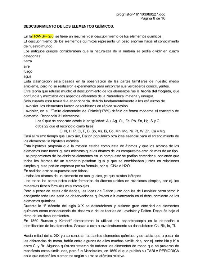 8 proghistor 161103080227doc pgina 8 de 16 descubrimiento de los elementos qumicos - Tabla Periodica De Los Elementos Quimicos Doc 8 proghistor 161103080227doc pgina 8 de 16 descubrimiento de los elementos qumicos - Tabla Periodica De Los Elementos Quimicos Doc
