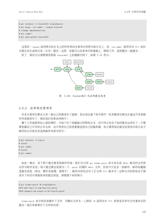 Scott Chacon Pro Git                                                                              5.2节 为项目作贡献




$ git checkout -b featureBv2 origin/master
$ git merge --no-commit --squash featureB
$ (change implementation)
$ git commit
$ git push myfork featureBv2



  这里的      --squash   选项将目标分支上的所有更改全拿来应用到当前分支上，而                                    --no-commit   选项告诉 Git 此时
无需自动生成和记录（合并）提交。这样，你就可以在原来代码基础上，继续工作，直到最后一起提交。
  好了，现在可以请管理员抓取                        featureBv2   上的最新代码了，如图 5.18 所示：




                                        图 5.18: featureBv2 之后的提交历史



5.2.5 公开的大型项目
  许多大型项目都会立有一套自己的接受补丁流程，你应该注意下其中细节。但多数项目都允许通过开发者邮
件列表接受补丁，现在我们来看具体例子。
  整个工作流程类似上面的情形：为每个补丁创建独立的特性分支，而不同之处在于如何提交这些补丁。不需
要创建自己可写的公共仓库，也不用将自己的更新推送到自己的服务器，你只需将每次提交的差异内容以电子
邮件的方式依次发送到邮件列表中即可。


$ git checkout -b topicA
$ (work)
$ git commit
$ (work)
$ git commit



  如此一番后，有了两个提交要发到邮件列表。我们可以用                                      git format-patch   命令来生成 mbox 格式的文件然
后作为附件发送。每个提交都会封装为一个                                 .patch   后缀的 mbox 文件，但其中只包含一封邮件，邮件标题就
是提交消息（译注：额外有前缀，看例子），邮件内容包含补丁正文和 Git 版本号。这种方式的妙处在于接
受补丁时仍可保留原来的提交消息，请看接下来的例子：


$ git format-patch -M origin/master
0001-add-limit-to-log-function.patch
0002-changed-log-output-to-30-from-25.patch



  format-patch   命令依次创建补丁文件，并输出文件名。上面的                             -M   选项允许 Git 检查是否有对文件重命名的
提交。我们来看看补丁文件的内容：

                                                                                                           103
 