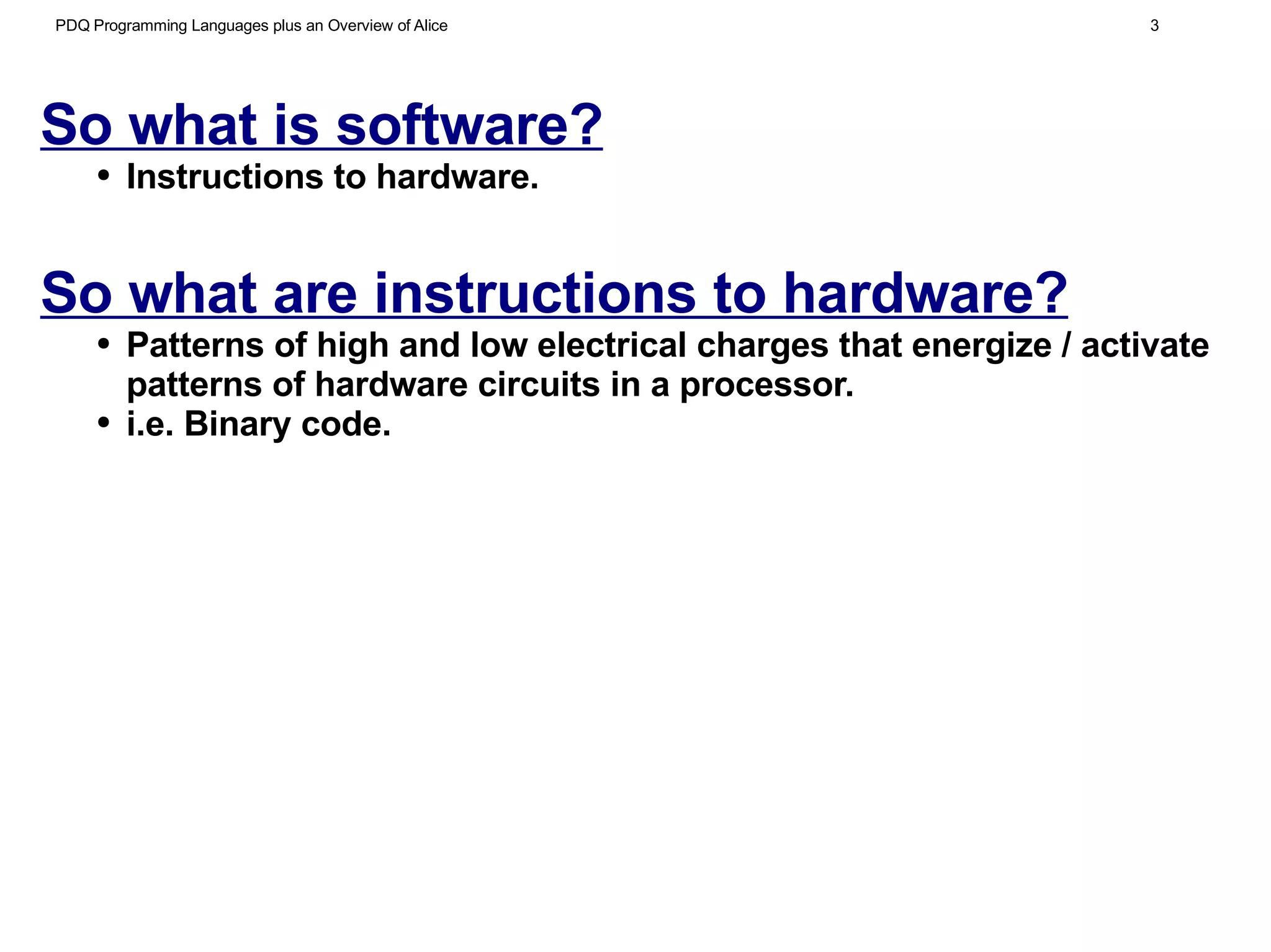 PDQ Programming Languages plus an overview of Alice - Frank Ducrest | ODP