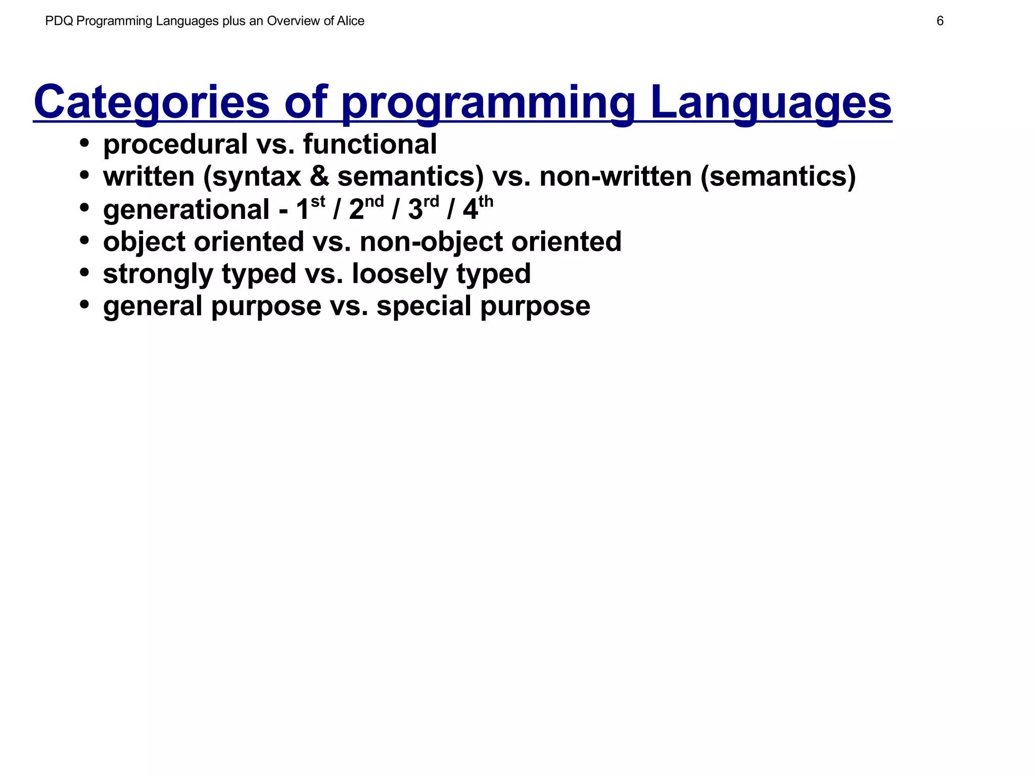 PDQ Programming Languages plus an overview of Alice - Frank Ducrest | ODP
