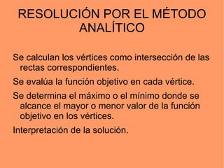 RESOLUCIÓN DE PROBLEMAS Hay dos métodos para resolverlos: Método gráfico