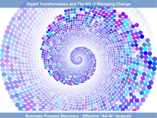 Business Process Discovery : Effective “AS-IS” Analysis
Digital Transformation and The Art of Managing Change
 