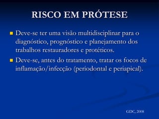 FATORES GENÉTICOS E FAMILIARESAgregação familiar da periodontite tende a ocorrer tanto na forma crônica quanto na agressiva (papel do comportamento e do meio ambiente!!!!)117 pares de gêmeos foram avaliados clinicamente (64 mono e 53 dizigóticos) e estimou-se que 50% da PC tem relação com a hereditariedade.GDC, 2008