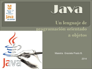 Un lenguaje de 
programación orientado 
a objetos 
Maestra Graciela Prado B. 
2014 
 