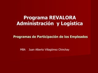 Programa REVALORA Administración  y Logística MBA  Juan Alberto Villagómez Chinchay Programas de Participación de los Empleados 