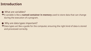 Variables and Datatypes : Building Blocks of Programming | PPTX