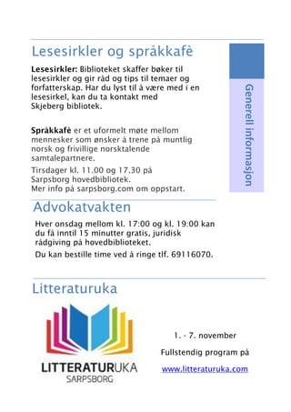 Sarpsborg bibliotek: program høsten 2020