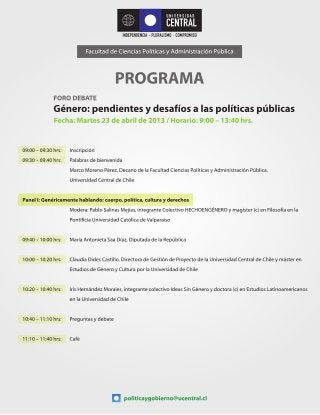 Programa Foro Debate Género: pendientes y desafíos a las políticas públicas