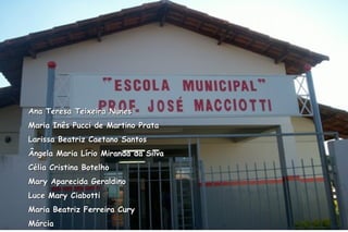 Ana Teresa Teixeira Nunes Maria Inês Pucci de Martino Prata Larissa Beatriz Caetano Santos Ângela Maria Lírio Miranda da Silva Célia Cristina Botelho Mary Aparecida Geraldino Luce Mary Ciabotti Maria Beatriz Ferreira Cury Márcia  Uberaba, 23 de outubro de 2008 