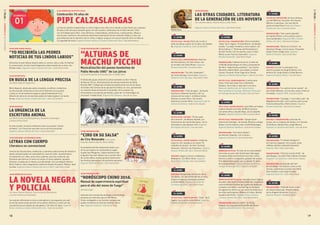 18 19
11:30 nórdicos en petite filsa:
Celebración 70 años de
PIPI CALZASLARGAS
La hija del capitán Longstocking, es como ninguna otra chica en el mundo: es más fuerte que cualquier
forzudo y más lista que cualquier genio. En esta ocasión, celebramos los 70 años de esta “niña”
con actividades para niños, como disfraces, rompecabezas, pintacaritas, cuentacuentos, dibujo y
mucho más. Contraria a las prácticas educativas autoritarias de ese momento (1945) y como una
gran defensora de los derechos de los niños, Lindgren propuso una nueva forma de mirar la infancia
y la igualdad de sexos. Organiza Países nórdicos y Cámara Chilena del Libro | Sala Bicentenario
17:00HRS.
taller de ilustración: de tiras cómicas,
con Bef (México). Duración: 60 minutos.
Máximo 15 personas, con inscripción
previa en www.filsa.cl Organiza Cámara
Chilena del Libro | Escenario Norte
presentación: “Una suerte pequeña”,
de Claudia Piñeiro. Con la autora, junto a
Carla Guelfenbein. Organiza PRH y Cámara
Chilena del Libro | Sala Acario Cotapos
presentación: “Besito en la frente”, de
Valentina Villagra. Con la autora. Presentan
Sergio Freire y Diego Jerez. Organiza
Editorial Planeta | Sala Camilo Mori
17:45HRS.
diálogo: Escribir a contrapelo: tres
autores actuales de Sangría Editora. Con
Antonio Gil, Sergio Rojas y Felipe Becerra.
Organiza Sangría Editora | Foro del Autor
18:30HRS.
presentación: “La vuelta al tercer mundo”, de
Juan Pablo Meneses. Con el autor, junto a Patricio
Fernández. Organiza PRH | Escenario Norte
presentación: “Santiago, 7 recorridos a pie”, de
Magdalena Von Holt. Con la autora, junto a Juan
Francisco Bascuñán y Pedro Encina. Organiza
Planeta Sostenible | Sala Acario Cotapos
19:00HRS.
diálogo y presentación: Colección de
ensayo, de La Calabaza del Diablo. Con Teresita
Chubretovic, Natalia Díaz y Jorge Moreno.
Organiza La Calabaza del Diablo | Foro del Autor
19:30HRS.
presentación: “El método Pellegrini”,
de Francisco Sagredo. Con el autor, junto
a Matías del Río y Sebastián Rozental.
Organiza PRH | Sala Camilo Mori
presentación: “Historia rural de Chile”, de
José Bengoa. Con Julio Pinto y Manuel Canales.
Organiza Lom Ediciones | Sala Acario Cotapos
presentación: En la senda del Che”,
de José Bodes. Con el autor, junto a Lilia
Concha, subdirectora nacional del CNCA;
Elmo Catalán y Juan Jorge Faundes.
Organiza Ocean Sur | Sala Pedro Prado
20:00HRS.
presentación: “Antes de volver a caer”,
de Camila Valenzuela. Presenta María
de los Ángeles Quinteros. Organiza
Editorial Planeta | Escenario Norte
01
DOMINGO
16:00 bem-vindo brasil:
“YO RECIBIRÍA LAS PEORES
NOTICIAS DE TUS LINDOS LABIOS”
Entrevista al autor Marçal Aquino sobre su carrera, obra y vida. Al finalizar
la conversación, el autor leerá fragmentos seleccionados de su obra. Con
Alfredo Lewin. Organiza Cámara Chilena del Libro | Sala Pedro Prado
16:30 presentación:
“HORÓSCOPO CHINO 2016.
Manual de supervivencia espiritual
para el año del mono de Fuego”
de Pedro Engel
Cada año este reconocido astrólogo y ancestrólogo
presenta sus vaticinios para el Año Nuevo
Chino, entregando a sus lectores una guía que
puede orientarlos en diversos ámbitos, mes a
mes. Organiza Catalonia | Sala de las Artes
17:30 entrevista:
EN BUSCA DE LA LENGUA PRECISA
Con María Negroni (Argentina)
María Negroni, destacada poeta, ensayista, novelista y traductora,
en esta ocasión reflexiona en torno al rol femenino en la poesía
y cómo su rol de traductora juega un papel fundamental en la
difusión de obras de reconocidas poetas de habla inglesa. Con Guido
Arroyo. Organiza Cámara Chilena del Libro | Sala Lily Garafulic
18:30 diálogo:
LA URGENCIA DE LA
ESCRITURA ANIMAL
Con María Sonia Cristoﬀ (Argentina), Alejandra Costamagna
y Andrea Palet (Chile).
En esta ocasión, la autora reflexiona sobre sus propias “partes
animales” y el vínculo de esta idea con su escritura personal.
Organiza Cámara Chilena del Libro | Sala Camilo Mori
18:30 diálogo:
LAS OTRAS CIUDADES. LITERATURA
DE LA GENERACIÓN DE LOS NOVENTA
Con Catalina Infante, Paulina Flores y Aldo Perán.
Organiza Cámara Chilena del Libro | Sala Pedro Prado
17:30 diálogos latinoamericanos:
LETRAS CON CUERPO
Literatura no convencional
Trata de las fascinaciones, tendencias y opiniones sobre formas de literatura
menos convencionales en Latinoamérica, como el cómic, la performance
la instalación y el video, entre otros soportes, para dar cuenta de una
literatura que tiene en el centro al cuerpo. En otras palabras, aquellas
historias cruzadas por el deseo y la enfermedad. Con Luis Negrón (Puerto
Rico), Federico Falco (Argentina) y Gabriela Alemán (Ecuador). Modera: Rubí
Carreño. Organiza Cámara Chilena del Libro y CNCA | Sala Pedro Prado
19:00 nórdicos en filsa:
LA NOVELA NEGRA
Y POLICIALCon Johan Theorin (Suecia), Sissel-Jo Gazan (Dinamarca)
y Torsten Pettersson (Finlandia).
Los autores reflexionan en torno a este género y se preguntan por qué
se escribe tanta novela policial en los países nórdicos y cuáles son las
características principales de este género. Con Patricio Tapia. Organiza
Países nórdicos y Cámara Chilena del Libro | Sala Lily Garafulic
12:30 presentación:
“CIRO EN SU SALSA”
de Ciro Watanabe Con el autor.
Presentan Alberto Montt y Werne Núñez.
El premiado chef del restaurante Osaka, uno
de los 40 mejores de Latinoamérica según
la guía San Pellegrino, y figura televisiva del
programa Top Chef, debuta con su primer libro
de cocina nikkei, aquella gustosa fusión entre
las técnicas japonesas y los productos peruanos.
Organiza Editorial Planeta | Sala Camilo Mori
DOMINGO01DENOVIEMBRE
19:00 presentación y concierto:
“ALTURAS DE
MACCHU PICCHUMusicalización del poema homónimo de
Pablo Neruda 1981” de Los Jaivas
Con la participación de la banda junto a Freddy Stock
El destacado grupo nacional Los Jaivas presenta su libro “Alturas
de Macchu Picchu. Musicalización del poema homónimo de Pablo
Neruda 1981”, trabajo que recopila las partituras de una de las obras
musicales más icónicas de la agrupación chilena. En vivo, presentarán
un concierto lleno de emoción y recuerdos. En la ocasión, los
entrevistará el reconocido periodista y autor de “La Vida mágica de
Los Jaivas” Freddy Stock. Organiza RiL Editores | Sala de las Artes
DOMINGO01DENOVIEMBRE
15:00HRS.
petite filsa. presentación: Libros ilustrados:
“Saba” de R. Togore; “El niño Mosco”, de Nicolás
Candia; “La abeja cristalina y otros relatos”, de
Alicia Salinas; e “Historias del Panchatantra”,
de Iván Franko. Con los autores, junto a César
Muñoz y Juan Francisco Bascuñán. Organiza
Planeta Sostenible | Sala Pedro Prado
presentación: Celebración de los 15 años de
Le Monde Diplomatique en Chile y presentación
del libro “Experiencias positivas”. Con Cecilia
Rovaretti, Gabriel Boric, Juan Ayala y Cristian
Cuevas. Presenta: Víctor Hugo de la Fuente.
Organiza Le Monde Diplomatique | Sala de Las Artes
petite filsa. cuentacuentos: Cuentos para
Soñar. Participan Jorge Toro y Sebastián
Gándara. Para niños y niñas de 6 a 10 años.
Organiza Subdirección de Cultura Ilustre
Municipalidad de Santiago. Biblioteca Municipal
de Santiago Nicomedes Guzmán | Foro del Autor
15:30HRS.
petit filsa. teatro infantil: Juan Peña, un hombre
original, basada en el texto de Marta Carrasco.
Con Javiera Silva y Claudio Rojas, de la Compañía
Ecometa. Organiza Ediciones SM | Escenario Norte
petite filsa. presentación: “Quique hache
misterio de Santiago”, de Gonzalo Martínez y Sergio
Gómez. Con los autores, junto a Sofía Montenegro.
Organiza Editorial Santillana | Sala Acario Cotapos
presentación: “Esos locos bajitos”,
de Amanda Céspedes. Con la autora.
Organiza Ediciones B | Sala Camilo Mori
16:00HRS.
nórdicos en filsa: “El elixir de la inmortalidad”.
Entrevista al autor Gabi Gleichmann (Noruega).
Constanza Rojas entrevistará al escritor, crítico
literario y editor cosmopolita, ganador del premio
Prix Alberto-Benveniste, por su novela “El elixir
de la inmortalidad”. Organiza Países nórdicos y
Cámara Chilena del Libro | Sala Lily Garafulic
16:30HRS.
nórdicos en petite filsa: Aprende a hacer figuras
de papel como Hans Christian Andersen. La gestora
cultural Marcela Puentes lee cuentos de Andersen
y enseña a los niños a recortar figuras de papel.
Se regalará un librito con un cuento de Andersen a
los niños participantes. Máximo 20 niños. Abierto
al público de FILSA. Organiza Países nórdicos
y Cámara Chilena del Libro | Sala Bicentenario
presentación: Nuestro cobre”, de Tomás
Ireland. Con la presentación de Manuel Riesco.
Organiza Editorial USACH | Foro del Autor
11:30HRS.
petite filsa. taller: Diario de un solo 2,
taller de dibujo a partir de 10 años, de Catalina
Bu. Organiza Catalonia | Sala Lily Garafulic
12:00HRS.
petite filsa. cuentacuentos: Historias
del Panchatantra, de Iván Franko. Con
el narrador oral César Muñoz. Organiza
Planeta Sostenible | Escenario Norte
presentación: “Ser feliz trabajando”,
de Carlos Quiroga. Con el autor. Organiza
Editorial Carlos Quiroga | Sala Pedro Prado
12:30HRS.
presentación: “Cielo de agua”, de Aramís
Quinteros y Betania Zacarías; y de “La
artesana de las nubes”, de Bianca Estela
Sánchez y Leonor Pérez. Con Aramis
Quinteros y Leonor Pérez. Organiza Fondo de
Cultura Económica | Sala Acario Cotapos
12:45HRS.
petite filsa. lectura: “El leve peso
de la ternura”, de Alfonso Alcalde, con
ilustraciones de Camila Henríquez. Con la
ilustradora e Juan Ignacio Colil. Organiza
Das Kapital Ediciones | Foro del Autor
13:00HRS.
petite filsa. teatro infantil: Andersen,
viajar es vivir, basada en el cuento “El
soldadito de plomo”, de Hans Christian
Andersen. Colectivo Los Paseantes. Organiza
Cámara Chilena del Libro | Escenario Norte
diálogo: Juegos y Lectura, Ludotecas y
Bibliotecas. Con Mario Varas. Organiza
Devir Chile Limitada | Sala Lily Garafulic
13:30HRS.
diálogo: Perspectivas del Gremio de los
Escritores. Con Juan Pablo del Río Urrutia,
Gregorio Angelcos, Reynaldo Lacámara
y Camilo Marks. Organiza Sociedad de
Escritores de Chile | Sala Pedro Prado
14:30HRS.
petite filsa. cuentacuentos: “Saba”, de R.
Tagore. Con la actriz Sofía Stefoni. Organiza
Planeta Sostenible | Escenario Norte
Los Jaivas (C) FOTO EXTRAIDA DEL LIBRO “LA VIDA MÁGICA DE LOS JAIVAS”
Paulina Flores
 