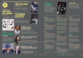 6 7
SÁBADO24DEOCTUBRE
SÁBADO24DEOCTUBRE
10:00HRS.
jornada profesional de edición y traducción:
¿Cómo descubrir y llevar al éxito al autor?
Charla magistral de Alberto Díaz (Argentina),
con Álvaro Matus (Chile). Duración: 60 minutos.
Inscripción previa en www.filsa.cl Organiza
Cámara Chilena del Libro | Sala Camilo Mori
11:15HRS.
jornada profesional de edición y traducción:
“Nuevas formas de pensar la librería: cómo
organizar el espacio y fidelizar el público”,
con Francisco Garamona (Argentina),
Gloria Noriega (México) y Andrea Palet
(Chile). Duración: 60 minutos. Inscripción
previa en www.filsa.cl. Organiza Cámara
Chilena del Libro | Sala Camilo Mori
11:30HRS.
petite filsa. taller de ilustración: Nariz de
higo, con Diego Bianki (Argentina). “Un tío gordo
puede, un día, sacarte la nariz. La verás, entonces,
bailando por el borde de las cosas”. El taller
está basado en un poema de Roberta Lannamico,
con ilustraciones de Diego Bianki. Inscripción
previa en www.filsa.cl Máximo 40 niños, desde
0 a 10 años. Duración: 3 horas. Organiza
Cámara Chilena del Libro | Escenario Norte
petite filsa. cuentacuentos: “La noche que
nos regalaron el fuego”, de Carmen Muñoz y
Alejandra Oviedo. Compañía Cuentos en Fa.
Organiza Pehuén Digital | Foro del Autor
12:00HRS.
nórdicos en filsa: Presentación del libro
“¡Peligro! Zona de Monstruos”, recopilación
de 23 cuentos escritos e ilustrados por
niños y niñas de entre 6 y 13 años, del
cerro Playa Ancha, Valparaíso. Con Evelyn
Badilla. Organiza Países nórdicos y Cámara
Chilena del Libro | Sala Lily Garafulic
12:30HRS.
jornada profesional de edición y traducción:
¿Cómo entrar al mercado de Estados Unidos en
español? con Andrea Montejo (Colombia-EE.
UU.) y Adrián Puentes (Chile). Duración: 45
minutos. Inscripción previa en www.filsa.cl
Organiza Cámara Chilena del Libro | Sala Camilo Mori
petite filsa. presentación: “Mi ciruelo”, de
Ana María Güiraldes. Con la autora, junto a la
ilustradora Florencia Olivos y Sergio Tanhnuz.
Organiza Ediciones SM | Sala Acario Cotapos
presentación: “Historia social de la
educación chilena. Tomo 1: Instalación, auge
y crisis de la reforma alemana 1880 a 1920.
Agentes escolares”, de Benjamín Silva. Con
el autor, junto a Iván Núñez y Mario Torres.
Organiza Ediciones UTEM | Sala Pedro Prado
petite filsa. cuentacuentos: “Historias
del Panchatantra”, de Iván Franko. Con
el narrador oral César Muñoz. Organiza
Planeta Sostenible | Foro del Autor
13:30HRS.
jornada profesional de edición y traducción:
¿Cómo traducir y editar a los nórdicos? Una
guía para ayudar a publicar a los autores
nórdicos en Chile. Con Pasi Loman (Finlandia),
Trine Danklefsen (Dinamarca) y Luisa
Gutiérrez (Finlandia). Duración: 60 minutos.
Inscripción previa en www.filsa.cl Organiza
Cámara Chilena del Libro | Sala Camilo Mori
lectura: Cinco poetas de la SECH. Con
Rafael Pineda, Manuel Andros, Víctor Hugo
Díaz, Juan Cameron y Eduardo Peralta.
Modera: David Hevia. Organiza Sociedad
de Escritores de Chile | Sala Lily Garafulic
14:00HRS.
presentación: “Sitio de La Serena y la
Revolución de los libres. A las glorias del
pueblo de Atacama y Coquimbo de 1851”, con
la participación de Claudio Canut de Bon, Vidal
Naveas Droguet, Pablo Arturo Volantines Reinoso,
Pablo Schaffhauser, Joel Avilez Leiva y otros.
Organiza CNCA Coquimbo y Sociedad Patrimonial
Pedro Pablo Muñoz Godoy | Sala Pedro Prado
20:00 presentación:
“LA MUJER
INFINITA”de José Ignacio Valenzuela
con la participación del autor. Presenta:
Leonor Varela y Pablo Simonetti.
La fotógrafa italiana Tina Modotti, fue una de las figuras más
seductoras del mundo intelectual mexicano de la primera mitad
del siglo XX, su vida y su obra se extendieron a muchas áreas y a
nuestra época. Valenzuela retrata su vida en “La mujer infinita”.
Organiza Ediciones B | Sala Acario Cotapos
20:30 nórdicos en filsa:
INNOVACIÓN Y NUEVAS
TECNOLOGÍAS EN LA EDUCACIÓN
Con Jari Lavonen (Finlandia) y Carolina Rivera,
de Fundación Innovacien (Chile).
Este profesional finlandés ha trabajado toda su vida en
torno a la educación, desde las ciencias y tecnología. En
esta ocasión habla con Rivera sobre las posibilidades de
utilizar nuevas tecnologías en la educación. Organiza Países
nórdicos y Cámara Chilena del Libro | Sala Lily Garafulic
20:30 diálogo:
“FOGWILL, UNA MEMORIA CORAL”
de Patricio Zunini (Argentina)
Con el autor y Álvaro Matus.
Esta memoria coral consiste en una aguda colección de testimonios
recogidos por Zunini en torno a la figura pública y privada y al legado de
Fogwill. El autor argentino dialogará con Álvaro Matus sobre la delicada
tarea de ensamblar estos testimonios y el impacto que tiene la vida y
obra de Fogwill en destacadas figuras de la literatura contemporánea.
Organiza Cámara Chilena del Libro | Escenario Norte
20:00 presentación:
“VIRUS”por Marcelo Moura
Miembro fundador de la vanguardista banda
argentina de los ochenta, presentará su biografía
acompañado por la cantante Ana Naón. Conviven
en sus páginas, los éxitos y fracasos de una de
las bandas emblema del rock latinoamericano.
Posterior a la charla, Moura ofrecerá un
concierto a dúo con Naón, interpretando
versiones de Virus en formato electro acústico.
Organiza Editorial Planeta, Cámara Chilena
del Libro y Ana Naón | Sala de las Artes
16:30 actividad:
25 años del Premio
REVISTA
DE LIBROSde El Mercurio
Conversación con Tito Matamala, Juan Cameron
y Carlos Tromben. Modera: María Teresa Cárdenas.
Organiza El Mercurio y CMPC | Sala Lily Garafulic
17:00 presentación:
“NO FICCIÓN”de Alberto Fuguet
Con el autor, junto a Raúl Zurita.
A veinticinco años de su debut literario, Alberto Fuguet
se confirma como un maestro del diálogo y actualiza sus
credenciales de innovador con esta arriesgada novela.
Organiza PRH y Cámara Chilena del Libro | Sala de las Artes
17:00 presentación:
BLUE JEANSpresentado por
María José Castro
El autor español Blue Jeans nos cuenta sobre su
último libro “Algo tan sencillo como tuitear te
quiero” y sobre su obra, en especial la trilogía
“El Club de los Incomprendidos”, fenómeno
de la literatura juvenil romántica. Un evento
único para conocer a este gran escritor que
visita Chile. Organiza Editorial Planeta y Cámara
Chilena del Libro | Sala Acario Cotapos
15:00HRS.
presentación: “El golpe al libro y a las bibliotecas
de la Universidad de Chile: limpieza y censura en
el corazón de la universidad”, de José Fernández
P. y María Angélica Rojas L. Con los autores, junto
a César Cerda, Cecilia Jaña y Gabriel Salazar.
Organiza Ediciones UTEM | Sala Pedro Prado
petite filsa. teatro infantil: “Andersen,
viajar es vivir”, basada en el cuento “El
soldadito de plomo”, de Hans Christian
Andersen. Colectivo Los Paseantes. Organiza
Cámara Chilena del Libro | Escenario Norte
presentación: “Mi papá estuvo en la selva”
de Pequeño editor. Con la participación de
Ruth Kaufman y Diego Bianki (Argentina) y
Catalina Infante (Chile). Este libro ha sido
confeccionado con papel reciclado y tintas
biodegradables. Sus tapas llevan incrustadas
semillas de un árbol nativo en la pulpa del
papel. Organiza Catalonia, Pequeño Editor
y Cámara Chilena del Libro | Foro del Autor
15:30HRS.
presentación: “Falco”, de Patricio Pimienta.
Con el autor, junto a Sofía Montenegro. Organiza
Editorial Santillana | Sala Acario Cotapos
presentación: Risa y resistencia en las
poblaciones de Santiago de Chile (1973 -
1985)”, de Maximiliano Salinas y Jorge Rueda.
Con los autores, junto a Luis Felipe Figueroa.
Organiza Editorial USACH | Sala Lily Garafulic
16:00HRS.
jornada profesional de edición y traducción:
Comunicación Online: cómo optimizar el uso
de recursos online en el mercado editorial, con
Catalina Lucas y Patricio Zunini (Argentina) y
Eduardo Arriagada (Chile). Duración: 60 minutos.
Inscripción previa en www.filsa.cl Organiza
Cámara Chilena del Libro | Sala Camilo Mori
19:30 presentación:
“EL AÑO DEL VERANO
QUE NUNCA LLEGÓ”
de William Ospina (Colombia)
Con el autor junto a Leonardo Sanhueza
Ospina, autor de numerosos libros de poesía, ensayos y novela
y Premio Rómulo Gallegos (2009), presenta su nueva novela, que habla
del nacimiento de grandes clásicos de la literatura como Frankenstein
o El vampiro. Organiza PRH y Cámara Chilena del Libro | Sala Pedro Prado
INSTALACIÓN
Espacio Ilustrado, de Catalina Bu. La intervención
consiste en ilustrar en vivo las paredes de la
recreación de una casa, a la que las personas
podrán entrar y vivir la experiencia de estar
en medio de una ilustración a escala humana.
La ilustradora Catalina Bu estará dibujando el
espacio durante los días 23, 24 y 25 de octubre.
Organiza Cámara Chilena del Libro | Andén Norte
William Ospina (C) PRH Y FCE
Patricio Zunini (C) ALEJANDRA LOPEZ
Jari LavonenBlue Jeans (C) ESTER RAMÓN
24
SÁBADO
 