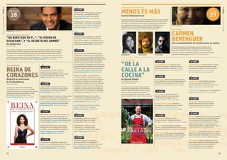 12 13
19:30 lectura:
CARMEN
BERENGUERCon acompañamiento de Carolina Jerez en música
La destacada poeta Carmen Berenguer, premio Iberoamericano
de Poesía y Vicepresidenta de la Sociedad de Escritores de Chile,
junto a Carolina Jeréz en música amenizan un recital en el cual la
fusión de disciplinas y los géneros poético y musical forman un todo
que nadie se podría perder. Organiza SECH | Escenario Norte
Carmen Berenguer
JUEVES29DEOCTUBRE
16:30HRS.
presentación: “50 sombras de Freud.
Laberintos del amor y el sexo”, de la
psicóloga Constanza Michelson. Con la autora,
junto a Andrea Moletto y Werne Núñez.
Organiza Catalonia | Sala Acario Cotapos
17:00HRS.
presentación: “Travesías del hombre lobo”,
de Lucía Guerra. Con la autora, junto a Pedro
Pablo Guerrero y Lorena Amaro. Organiza
Editorial Zig-Zag | Escenario Norte
encuentro: Mujeres con memoria. Conversaciones,
presentación de libros, canto y poesía sobre
DD.HH. Con Carmen Hertz, Graciela Huinao, Gloria
Laso, Silvia Vera, Vivian Lavín y Cecilia Concha.
Organiza Liberalia, Pehuén y Ediciones Radio
Universidad de Chile | Sala Pedro de la Barra
17:30HRS.
nórdicos en filsa: Presentación del libro “Yo
soy Juan”, de Hanne Kvist (Dinamarca). Con
la presentación de la autora, Silvia Aguilera y
Marcelo Simonetti. Organiza Países nórdicos, Lom
y Cámara Chilena del Libro | Sala Lily Garafulic
presentación: “Mal de ojos y otras yerbas.
Antología Narrativa de Agrupación Literaria
Liq Mallin”. Con Grimaldina Araya Astudillo.
Organiza CNCA Coquimbo y Agrupación
Literaria Liq Mallin | Sala Pedro Prado
17:45HRS.
presentación: “El activismo internacional
mapuche”, de Anja Habersang y Pamela Ydígoras.
Con las autoras, Tito Tricot y César Baeza.
Organiza Ceibo Ediciones | Foro del Autor
MIÉRCOLES28DEOCTUBRE
18:00HRS.
presentación: “Poemas desde mi escritorio
con vista al mar”, de Alejandro Miranda.
Con el autor, Max G. Sáez y Horacio Eloy.
Organiza Mago Editores | Sala Camilo Mori
presentación: “El traductor”, de Guillermo
Martínez Wilson. Con Rolando Rojo Redolés
y Gonzalo Contreras. Organiza Sociedad de
Escritores de Chile | Sala Acario Cotapos
18:30HRS.
taller: Me visto, me maquillo, me desvisto.
Con Japi Jane, Fran Torres y Paloma Suzarte.
Una asesora de imagen, una maquilladora y una
experta en sexualidad, enseñan cómo sacarte el
mejor partido. Organiza PRH | Escenario Norte
19:00HRS.
nórdicos en filsa: Presentación del proyecto:
“Explorando la Constitución”, de la organización
ArtNumérica. Con la participación de Mika-Markus
Leinonen (Embajador de Finlandia en Chile), Ricardo
Vega (Fundador proyecto C80), y Daniel Zegers
(Comunicaciones Proyecto C80). Este proyecto
busca desarrollar una plataforma web que permita
la exploración de los contenidos de la Constitución
chilena, de manera de estimular la participación
de los ciudadanos. Organizan Países nórdicos y
Organización ArtNumérica | Sala Lily Garafulic
simposio de libros y lecturas para la
infancia: Simposio organizado por Troquel,
el Centro de Estudios y Formación de Fundación
La Fuente, con el fin de ser un espacio para la
conversación y reflexión en torno a los diferentes
aspectos que involucra la literatura para niños.
Se hablará de poesía, de las especificidades de
la edición y como la literatura es un lugar para
entender la infancia. Inscripción en eventos@flf.
cl Programa en www.filsa.cl | Sala Pedro Prado
presentación: “Quiero ser flaca y feliz”,
de Karolina Lama y Marcela Trujillo. Con las
autoras, junto a Antonella Ríos. Organiza
Editorial Planeta | Sala Camilo Mori
taller: Meditación en acción, con Alfredo
Molina. Con Marisol Vera. Organiza
Editorial Cuarto Propio | Foro del Autor
19:30HRS.
presentación: “Del amor y todo eso”,
de Fernando Villegas. Con el autor.
Organiza PRH | Sala Acario Cotapos
presentación: “Crítica a la moral
conservadora”, de Manuel Vivanco.
Con Claudia Dides, Javier Parada y Alberto
Mayol. Organiza Lom | Escenario Norte
20:00HRS.
diálogo: “La Frontera. Crónica de la
Araucanía rebelde”, de Ana Rodríguez y
Pablo Vergara. Con Fernando Pairican y Jorge
Pinto. Colección Tal Cual Catalonia-UDP.
Organiza Catalonia y UDP | Sala Camilo Mori
29
JUEVES
18:30HRS.
nórdicos en filsa: Literatura infantil y fomento
lector. Con Timo Parvela (Finlandia) y Hanne
Kvist (Dinamarca) Modera: Vanessa San Mateo.
Organiza Países nórdicos, Cámara Chilena
del Libro y SM Chile | Sala Lily Garafulic
19:00HRS.
presentación: “Rodolfo Walsh. Periodista,
escritor, revolucionario (1927-1977)”, de
Michael McCaughan. Con Faride Zerán y Gabriel
Salazar. Organiza Lom | Sala Camilo Mori
presentación: “Desbautizarme”, de Ismael Rivera.
Organiza Ediciones Oximoron | Foro del Autor
19:30HRS.
presentación: “La escuela tomada”, de
Alfredo Jocelyn-Holt. Con el autor, junto a
Bernardo Subercaseaux y Patricio Navia.
Organiza PRH | Sala Acario Cotapos
20:00HRS.
diálogo: Las lecturas de mi infancia: conversaciones
con Premios Nacionales. Con Juan Pablo Cárdenas,
Premio Nacional de Periodismo (2005); María
Teresa Ruiz, Premio Nacional de Ciencias Exactas
(1997); y Gabriel Salazar, Premio Nacional de
Historia (2006). Modera: Alejandra Araya. Organiza
Universidad de Chile | Sala Lily Garafulic
presentación: “Diversidades familiares, cuidado y
migración”, de Herminia Gonzálvez. Con la autora,
junto a Pedro Güell y Karen Atala. Organiza Ediciones
Universidad Alberto Hurtado | Sala Camilo Mori
presentación: “Valle de la permanencia”, del
poeta maldito nadaísta colombiano, Darío Lemos.
Con la presentación del Grupo La Sociedad
Perdida: Fabián Paz y Viviana Rodríguez.
Organiza Mago Editores | Foro del Autor
19:00 presentación de los libros:
“UN BUEN HIJO DE P…”, “EL PODER DE
ESCUCHAR”, Y “EL SECRETO DEL BAMBÚ”
de Ismael Cala
Con Pilar Sordo
Ismael Cala es presentador, productor de radio y televisión, periodista, autor inspiracional
y conferencista. Conduce el programa de entrevistas de CNN en Español, Cala, un espacio
íntimo que recorre los personajes más poderosos y relevantes de la escena internacional.
Con millones de seguidores hispanoparlantes en todo el mundo, Cala viene por primera vez
a Chile a presentar sus best sellers “Un buen hijo de p…” y “El poder de escuchar”, además
de su reciente libro “El secreto del bambú”. Organiza Catalonia | Sala de las Artes
19:30 diálogos latinoamericanos:
MENOS ES MÁSCuento latinoamericano
Los autores conversan sobre el cuento latinoamericano actual: sus principales
influencias, la forma y contenido que lo distingue hoy y los caminos por los
que avanza, en un escenario donde cada vez las editoriales son más reacias
a la publicación del relato breve. Con Carola Saavedra (Brasil), Enrique
Planas (Perú) y Horacio Cavallo (Uruguay). Modera: Lorena Amaro.
Organiza Cámara Chilena del Libro y CNCA | Sala Pedro Prado
19:00 presentación:
“DE LA
CALLE A LA
COCINA”de Ignacio Román
Con el autor, junto a Enrique
Araya y Sergio Nakasone.
Un recorrido por la cocina de Ignacio Román,
participante de MasterChef; su vida, historia y
secretos. Más de 80 recetas en un libro a todo
color que incluye fotografías que relatan el
viaje de los ingredientes hasta llegar a la mesa.
Organiza Editorial Tercer Mundo | Sala de las Artes
15:30HRS.
todos somos autores: Taller de cuento,
con Francisco Ovando. Inscripción previa en
www.filsa.cl Máximo 20 asistentes. Organiza
Cámara Chilena del Libro | Sala Pedro Prado
16:30HRS.
presentación: Presentación de la partitura del
músico Michel Bert. Con interpretación del grupo
Trío Klezmer y la participación de Michel Bert.
Organiza Das Kapital Ediciones | Foro del Autor
17:00HRS.
presentación: “La nueva provincia”,
de Andrés Gallardo. Con el autor, junto
a Pedro Lastra e invitados. Organiza
Liberalia Ediciones | Sala Lily Garafulic
cátedra roberto bolaño: Literatura y
pornografía, con Gabriela Alemán (Ecuador).
Organiza Universidad Diego Portales y
Cámara Chilena del Libro | Sala Camilo Mori
18:00HRS.
presentación: “Pensando a Chile”,
de Gabriela Mistral. Compilación de Jaime
Quezada. Organiza Catalonia | Sala Acario Cotapos
diálogo: Hernán del Solar, el contador de
historias. Con Manuel Peña Muñoz, Patricio Tapia,
Felipe del Solar. Organiza Zig-Zag | Escenario Norte
presentación: Libros de tres microeditoriales:
Galope, Madre de la Culebra, El Trueno, De Pocas
Lunas, Repisa Ediciones. Con Emiliano Aguayo.
Organiza Instituto Arcos | Sala Pedro Prado
Ismael Cala (C) ELI SAMUEL SANTA
Carola Saavedra
(C) TOMÁS RANGEL
Horacio Carvallo
(C) FERNANDO SOSA
Enrique Planas
(C) LESLIE SEARLES
17:00 presentación:
REINA DE
CORAZONESBiografía no autorizada
de Cecilia Bolocco
de Laura Landaeta
Con la autora, junto a Bernardita Ruffinelli.
Infidelidades, polémicas, excesos y escándalos,
todo eso se trasluce en esta biografía rigurosamente
reporteada que aporta datos inéditos y revela
un lado B de la llamada “Reina de Chile”.
Organiza Editorial Planeta | Sala Camilo Mori
28
MIÉRCOLES
 