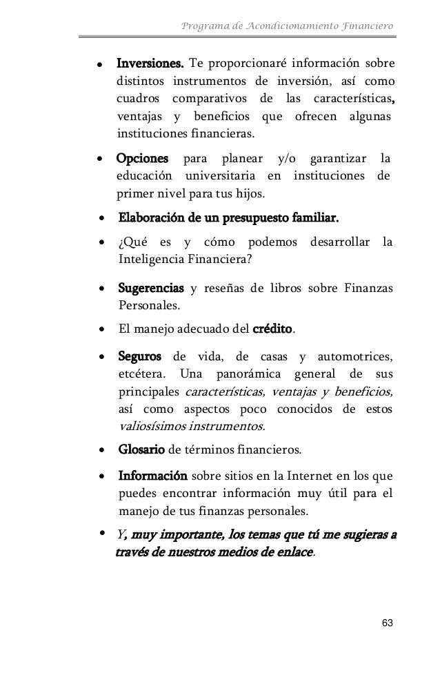 programa de acondicionamiento financiero