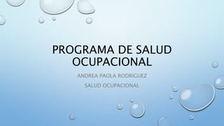 PROGRAMA DE SALUD
OCUPACIONAL
ANDREA PAOLA RODRIGUEZ
SALUD OCUPACIONAL
 