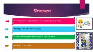 Salvaguardar la integridad física y moral de sus trabajadores.
Proteger los bienes de la empresa.
Proteger el ambiente.
Cumplir a cabalidad la normativa que rige la materia.
 