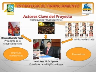 Proveedores
Empresas
Inversionistas
Med. Luis Picón Quedo
Presidente de la Región Huánuco
Ministros de Estado
Ollanta Humala Tasso
Presidente de la
República del Perú
Huanuqueños y Huanuqueñistas
 