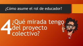 ¿Cómo asume el rol de educador? 
¿Qué mirada tengo del proyecto colectivo?  