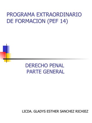 PROGRAMA EXTRAORDINARIO DE FORMACION (PEF 14) LICDA. GLADYS ESTHER SANCHEZ RICHIEZ DERECHO PENAL  PARTE GENERAL 