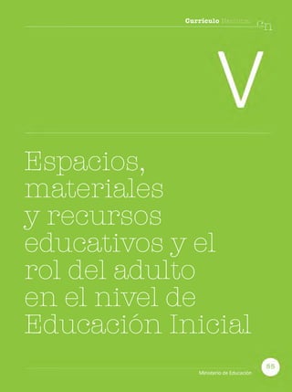 Currículo Nacional
Espacios,
materiales
y recursos
educativos y el
rol del adulto
en el nivel de
Educación Inicial
Ministerio de Educación
 