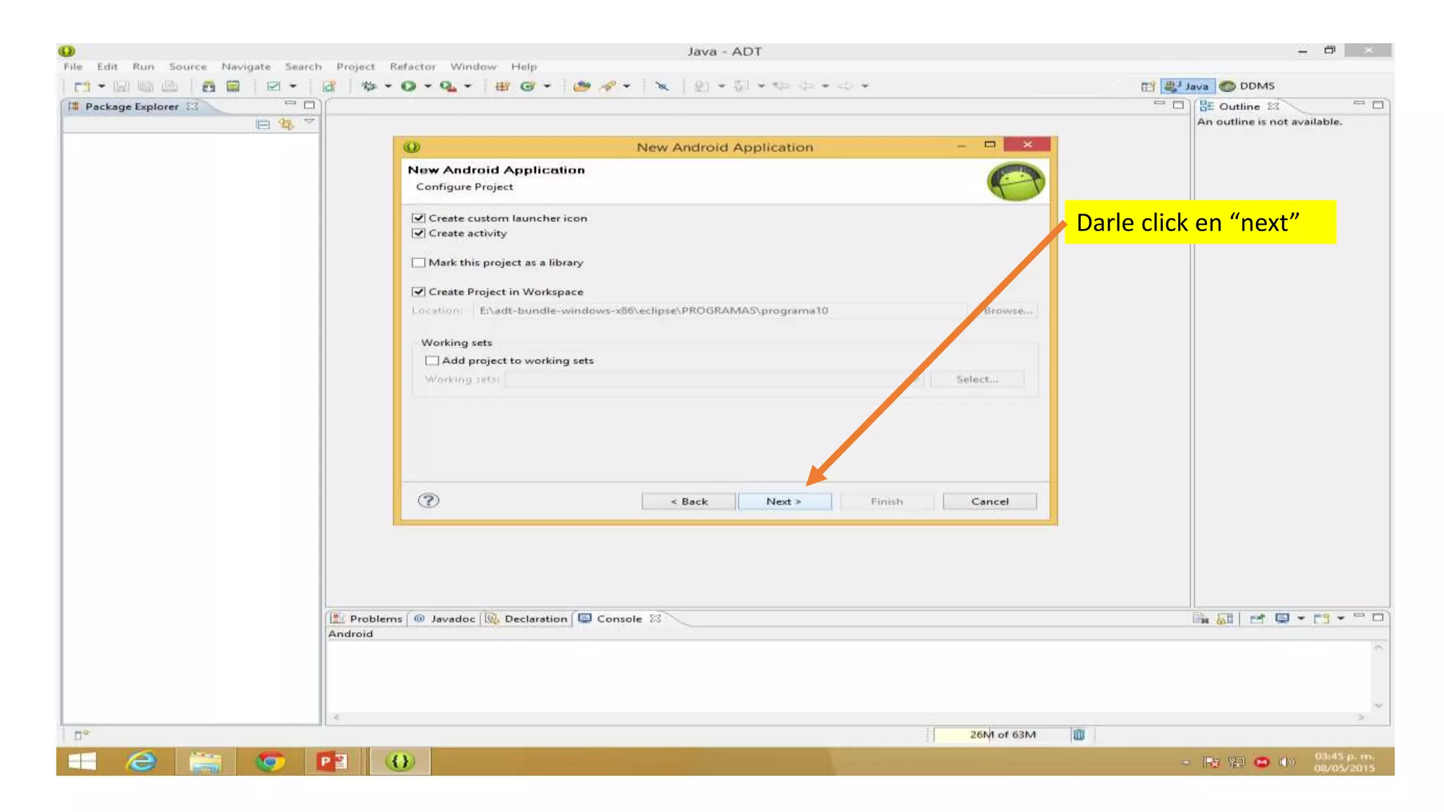 Darle click en “next”