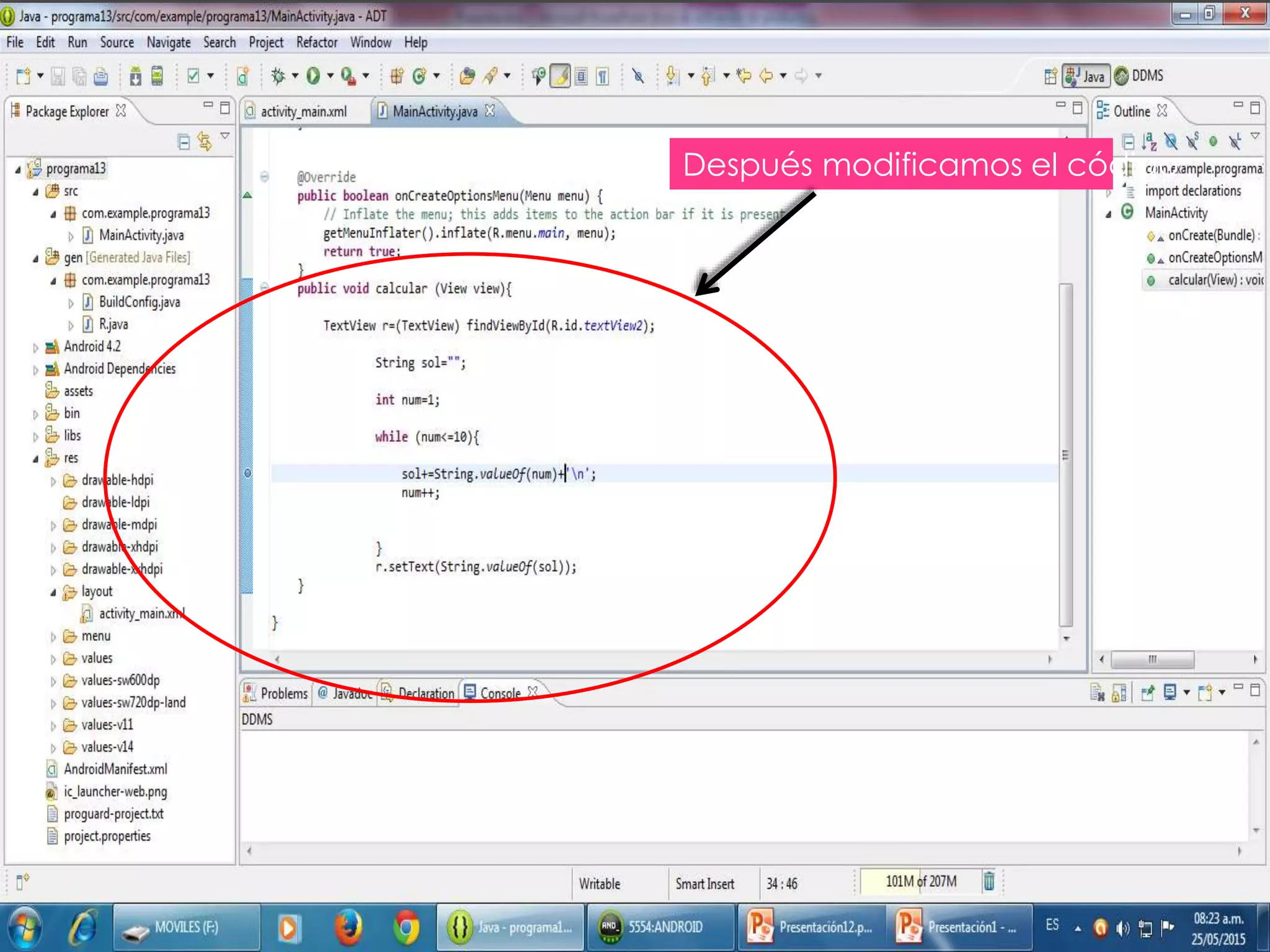 Después modificamos el código