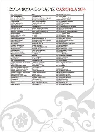 COLABORADORAS/ES CAZORLA 2014 
e a  q  
 