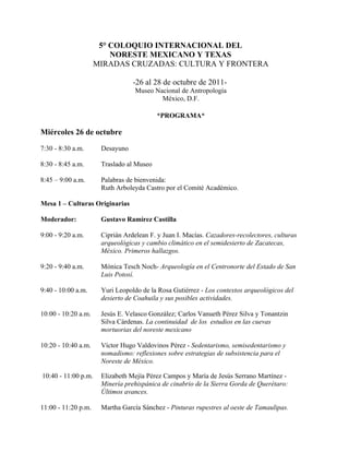 Programa del 5º Coloquio Internacional del Noreste mexicano y Texas