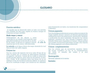 GLOSARIO




      Canción estrófica:                                              para iluminación en teatro, los monitores de computadora
                                                                      y televisión.
       es aquella que se desarrolla sobre un texto con estrofas
      que cambian de letra pero repiten la música aunque en           Colores pigmento:
      ocasiones incluyen estribillo.                                  Los colores pigmentados tienen una procedencia material, de
      Modo mayor y menor:                                             origen vegetal, animal o mineral, se obtienen generalmente
                                                                      mediante procesos de pulverización, maceración, destilado
      Ordenamiento de las alturas o notas                             y purificación de estos materiales. Al mezclar los colores
      musicales en un contexto tonal específico que                   pigmento primarios rojo, azul, amarillo ó magenta, cyan y
      esta determinado por la tercera de su escala.                   amarillo (tintas para impresión) se forman colores pardos
      En Do mayor, la tercera mi aparece natural,                     que pueden oscurecerse hasta llegar al negro. A la mezcla
      mientras que en Do menor, está bemolada.                        de colores pigmento se le llama sustractiva.
      La redonda: es la figura rítmica de mayor duración la cual      Colores complementarios:
      tiene el valor de cuatro negras.
                                                                      Son los colores que se encuentran opuestos dentro
      Colores luz:                                                    del círculo cromático: el rojo es el complementario
                                                                      del verde, el amarillo del violeta y el azul
      Son los colores del espectro de la luz solar. El haz de luz     del naranja.
      solar al pasar por un prisma se descompone formando
      un espectro de varios colores de los cuales la retina solo      Escenografía:
      puede percibir algunos, entre estos se encuentran: el azul,
      rojo y verde. Si se combinan estos tres haces de luz se         Decorado utilizando en la escena
      restituye el haz de luz blanca (mezcla aditiva), la ausencia    Estribillo:
      de la luz constituye el negro. Los colores luz son utilizados


210
       Programa de estudio de sexto grado
 