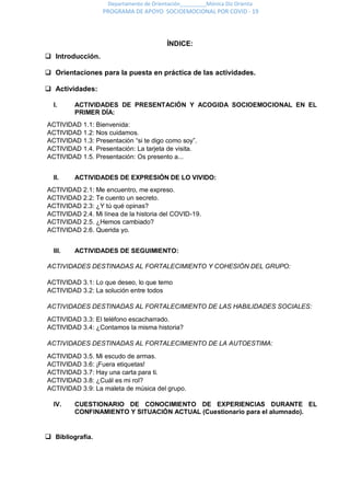 Departamento de Orientación_________Mónica Diz Orienta
PROGRAMA DE APOYO SOCIOEMOCIONAL POR COVID - 19
ÍNDICE:
 Introducc...
