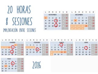 20 horas
8 sesiones
2016
Implentacion entre sesiones
 