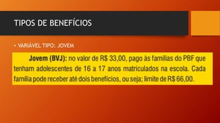 TIPOS DE BENEFÍCIOS
• VARIÁVEL TIPO: JOVEM
 