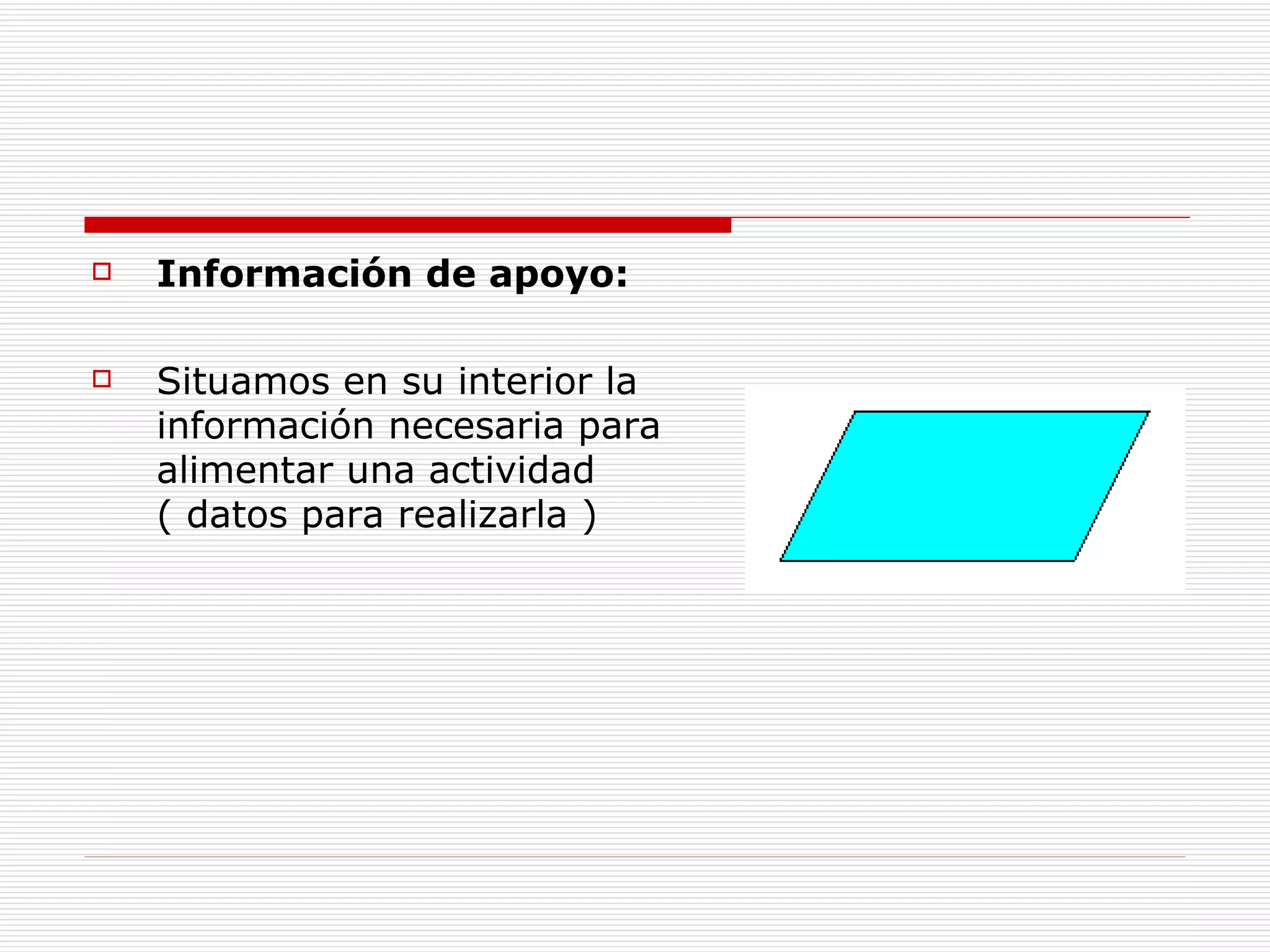 Información de apoyo:   Situamos en su interior la información necesaria para alimentar una actividad ( datos para realizarla ) 