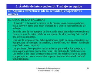 Laboratorio de Psicopedagogía. Universidad de Vic (2008) <ul><li>EL JUEGO DE LAS PALABRAS </li></ul><ul><li>El maestro o l...