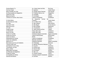 Porque Besta é Tu                Av. Carlos Xavier de Brito    Rio Doce
Point do Pastel                  R. Apóstolo                   Jardim Brasil
Bloco Pressão em Folia           R. Cônego Xavier Pedrosa      Vila Popular
As Desocupadas de Salgadinho     R. Professor Barros Lins      Salgadinho
Garoto em Folia                  R. da Nação                   Jatobá
Bloco da Aranha                  R. do Amparo                  Amparo
TCM Se eu Cozinho, Nós Come !    Largo do Guadalupe            Guadalupe
                                 R.    Alexanrde     Gomes  da
A Cobra Morta                    Fonseca                       Jardim Brasil
As Novinhas em Folia             R. Dr. Milton Pina            Bultrins
Nó Cego                          R. São Caetano                Alto da Mina
Vai Quem Pode                    R. São Miguel                 Amaro Branco
Menina de Ouro                   R. Boa Vontade                Aguazinha
O Furão                          Av. Dos Bultrins              Bultrins
Pinga em Mim                     R. João Ferreira da Silva     Jatobá
O Grande Boi                     Praça João Lapa               Varadouro
Binho na Folia                   Praça João Lapa               Varadouro
O Boi da Tua Mãe                 Estrada de Águas Compridas    Águas Compridas
Quase que não sai                Largo do Bonsucesso           Bonsucesso
Garoto do Monte                  Monte                         Bultrins
Espanadores de Olinda            Largo do Guadalupe            Guadalupe
Clube dos Cafajestes             Mercado da Ribeira            Carmo
Menino do 13                     Estrada da Mirueira           Águas Compridas
Me Chama que Vou pra Goiabeira   R. Pintassilgo                Rio Doce
TCM Só Falta Voce                R. Manoel Clementino Marques 7º RO
Zé Pretinho Furou a Véia         R. Surubim                    Peixinhos
TCM Mulher na Vara               R. da Boa Hora                Varadouro
Bloco a Mesa                     R. Sancho Melo                Salgadinho
Make (Bloco da Moda)             R. do Amparo                  Amparo
As Rabudas de Salgadinho         R. São Luiz                   Salgadinho
Piratas do Caribe                R. Floriano Peixoto           Carmo
Os Sapatões de Olinda            Travessa Joaquim Cavalcante Varadouro
Serrote dos Bultrins             R. da Areia                   Bultrins
 
