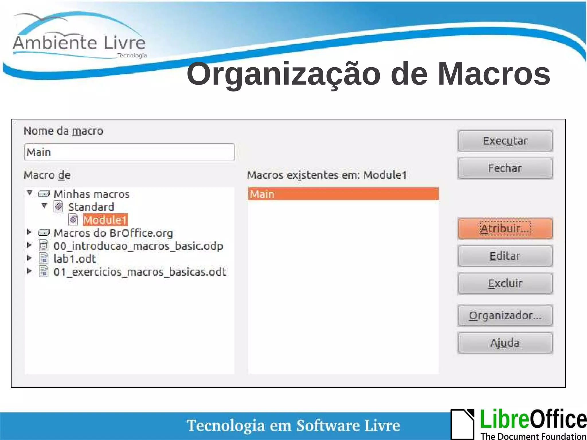 Organização de Macros 
 