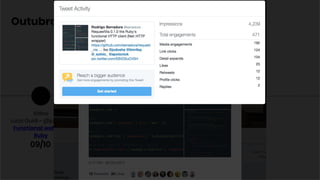 Video
Luca Guidi - @jodosha
Functional web with
Ruby
09/10.
Outubro / 2017
RequestVia 0.1.0:
A Functional HTTP Client
That Wraps Net::HTTP
30/10.
 